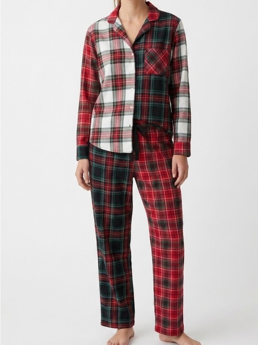 Victoria's Secret Plaid Patchwork Flannel Pajama Set M Modern Prep Cozy Retro